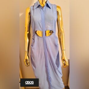 ASOS Light Blue Front Cutout Detail Shirt Dress, Sheer Coverup, Size 6, NWT